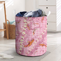 Pink Palaka Hawaiian And Japanese Laundry Basket Sakura Lei With Koi Fish DT05 Pink - Polynesian Pride