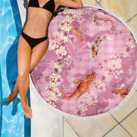 Pink Palaka Hawaiian And Japanese Beach Blanket Sakura Lei With Koi Fish - Polynesian Pride