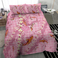 Pink Palaka Hawaiian And Japanese Bedding Set Sakura Lei With Koi Fish DT05 - Polynesian Pride