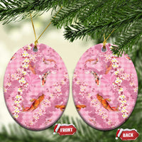 Pink Palaka Hawaiian And Japanese Ceramic Ornament Sakura Lei With Koi Fish DT05 Oval Pink - Polynesian Pride