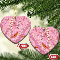 Pink Palaka Hawaiian And Japanese Ceramic Ornament Sakura Lei With Koi Fish DT05 Heart Pink - Polynesian Pride