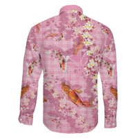 Pink Palaka Hawaiian And Japanese Family Matching Off The Shoulder Long Sleeve Dress and Hawaiian Shirt Sakura Lei With Koi Fish DT05 - Polynesian Pride