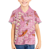 Pink Palaka Hawaiian And Japanese Kid Hawaiian Shirt Sakura Lei With Koi Fish DT05 Kid Pink - Polynesian Pride