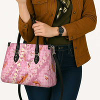 Pink Palaka Hawaiian And Japanese Leather Bag Sakura Lei With Koi Fish - Polynesian Pride
