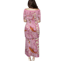 Pink Palaka Hawaiian And Japanese Puletasi Sakura Lei With Koi Fish DT05 - Polynesian Pride