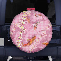 Pink Palaka Hawaiian And Japanese Spare Tire Cover Sakura Lei With Koi Fish DT05 No hole Pink - Polynesian Pride