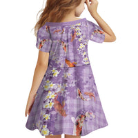 Purple Palaka Hawaiian And Japanese Family Matching Long Sleeve Bodycon Dress and Hawaiian Shirt Sakura Lei With Koi Fish DT05 - Polynesian Pride