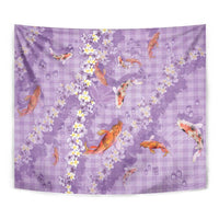 Purple Palaka Hawaiian And Japanese Tapestry Sakura Lei With Koi Fish DT05 - Polynesian Pride