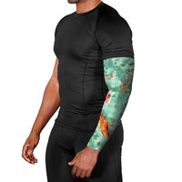 Green Palaka Hawaiian And Japanese Arm Sleeves Sakura Lei With Koi Fish - Polynesian Pride