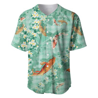 Green Palaka Hawaiian And Japanese Baseball Jersey Sakura Lei With Koi Fish DT05 Green - Polynesian Pride