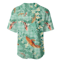 Green Palaka Hawaiian And Japanese Baseball Jersey Sakura Lei With Koi Fish DT05 - Polynesian Pride