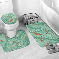 Green Palaka Hawaiian And Japanese Bathroom Set Sakura Lei With Koi Fish DT05 Mat Set Only (3 pcs) One Size Green - Polynesian Pride