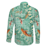 Green Palaka Hawaiian And Japanese Family Matching Mermaid Dress and Hawaiian Shirt Sakura Lei With Koi Fish - Polynesian Pride