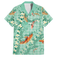 Green Palaka Hawaiian And Japanese Family Matching Summer Maxi Dress and Hawaiian Shirt Sakura Lei With Koi Fish - Polynesian Pride