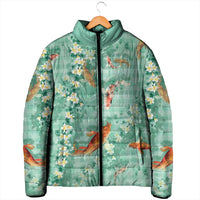 Green Palaka Hawaiian And Japanese Padded Jacket Sakura Lei With Koi Fish DT05 - Polynesian Pride
