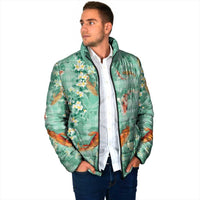 Green Palaka Hawaiian And Japanese Padded Jacket Sakura Lei With Koi Fish DT05 - Polynesian Pride