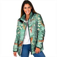 Green Palaka Hawaiian And Japanese Padded Jacket Sakura Lei With Koi Fish DT05 Women Green - Polynesian Pride