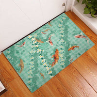 Green Palaka Hawaiian And Japanese Rubber Doormat Sakura Lei With Koi Fish DT05 - Polynesian Pride