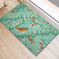 Green Palaka Hawaiian And Japanese Rubber Doormat Sakura Lei With Koi Fish DT05 - Polynesian Pride