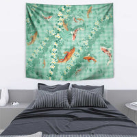 Green Palaka Hawaiian And Japanese Tapestry Sakura Lei With Koi Fish DT05 - Polynesian Pride