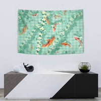 Green Palaka Hawaiian And Japanese Tapestry Sakura Lei With Koi Fish DT05 - Polynesian Pride