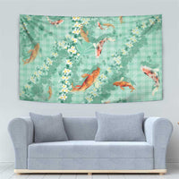 Green Palaka Hawaiian And Japanese Tapestry Sakura Lei With Koi Fish DT05 - Polynesian Pride