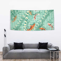 Green Palaka Hawaiian And Japanese Tapestry Sakura Lei With Koi Fish DT05 - Polynesian Pride