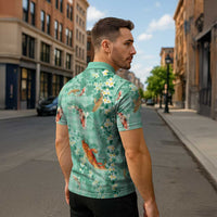 Green Palaka Hawaiian And Japanese Zipper Polo Shirt Sakura Lei With Koi Fish DT05 - Polynesian Pride