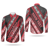 Personalised Aotearoa Te Arawa Couples Matching Off The Shoulder Long Sleeve Dress and Long Sleeve Button Shirt New Zealand Maori Tribal Fern Pattern