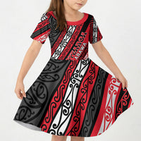 Personalised Aotearoa Te Arawa Kid Short Sleeve Dress New Zealand Maori Tribal Fern Pattern