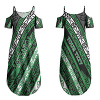 Personalised Aotearoa Ngati Maniapoto Couples Matching Summer Maxi Dress and Long Sleeve Button Shirt New Zealand Maori Tribal Fern Pattern