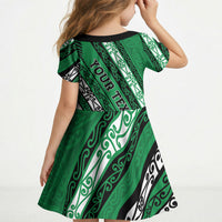 Personalised Aotearoa Ngati Raukawa Kid Short Sleeve Dress New Zealand Maori Tribal Fern Pattern