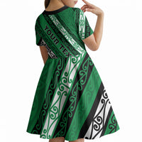 Personalised Aotearoa Ngati Raukawa Kid Short Sleeve Dress New Zealand Maori Tribal Fern Pattern