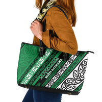 Aotearoa Ngati Raukawa Leather Tote Bag New Zealand Maori Tribal Fern Pattern