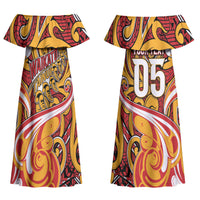 Custom Aotearoa Waikato Tainui Couples Matching Off Shoulder Maxi Dress and Hawaiian Shirt Maori Tribal Pattern Koru Motif