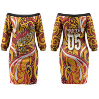 Custom Aotearoa Waikato Tainui Couples Matching Off The Shoulder Long Sleeve Dress and Hawaiian Shirt Maori Tribal Pattern Koru Motif