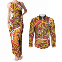 Custom Aotearoa Waikato Tainui Couples Matching Tank Maxi Dress and Long Sleeve Button Shirt Maori Tribal Pattern Koru Motif