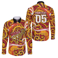 Custom Aotearoa Waikato Tainui Family Matching Long Sleeve Bodycon Dress and Hawaiian Shirt Maori Tribal Pattern Koru Motif DT05 Dad's Shirt - Long Sleeve Yellow - Polynesian Pride