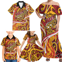 Custom Aotearoa Waikato Tainui Family Matching Off Shoulder Maxi Dress and Hawaiian Shirt Maori Tribal Pattern Koru Motif