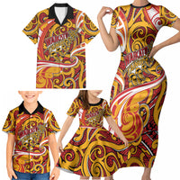 Custom Aotearoa Waikato Tainui Family Matching Short Sleeve Bodycon Dress and Hawaiian Shirt Maori Tribal Pattern Koru Motif DT05 - Polynesian Pride