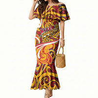 Custom Aotearoa Waikato Tainui Mermaid Dress Maori Tribal Pattern Koru Motif DT05 Women Yellow - Polynesian Pride