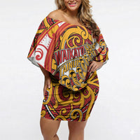 Custom Aotearoa Waikato Tainui Off Shoulder Short Dress Maori Tribal Pattern Koru Motif DT05 Women Yellow - Polynesian Pride