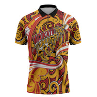 Custom Aotearoa Waikato Tainui Zipper Polo Shirt Maori Tribal Pattern Koru Motif DT05 Yellow - Polynesian Pride