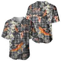 Black Palaka Hawaiian And Japanese Baseball Jersey Sakura Lei With Koi Fish - Polynesian Pride