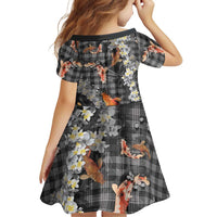 Black Palaka Hawaiian And Japanese Family Matching Off Shoulder Short Dress and Hawaiian Shirt Sakura Lei With Koi Fish - Polynesian Pride