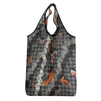 Black Palaka Hawaiian And Japanese Grocery Bag Sakura Lei With Koi Fish DT05 - Polynesian Pride