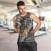 Black Palaka Hawaiian And Japanese Men Tank Top Sakura Lei With Koi Fish - Polynesian Pride