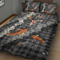 Black Palaka Hawaiian And Japanese Quilt Bed Set Sakura Lei With Koi Fish DT05 - Polynesian Pride