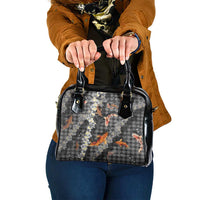 Black Palaka Hawaiian And Japanese Shoulder Handbag Sakura Lei With Koi Fish DT05 One Size Black - Polynesian Pride