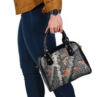 Black Palaka Hawaiian And Japanese Shoulder Handbag Sakura Lei With Koi Fish DT05 - Polynesian Pride